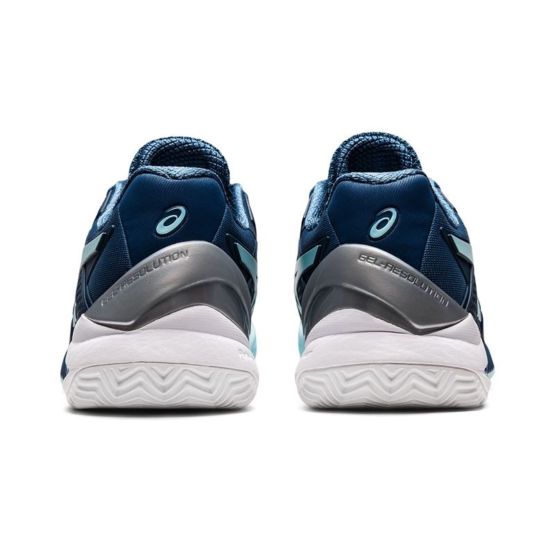 Asics Women`s GEL-Resolution 8 CLAY Tennis Shoes Light Indigo and Clear Blue